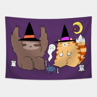 Witch Sloth and Witch Tabby Tapestry