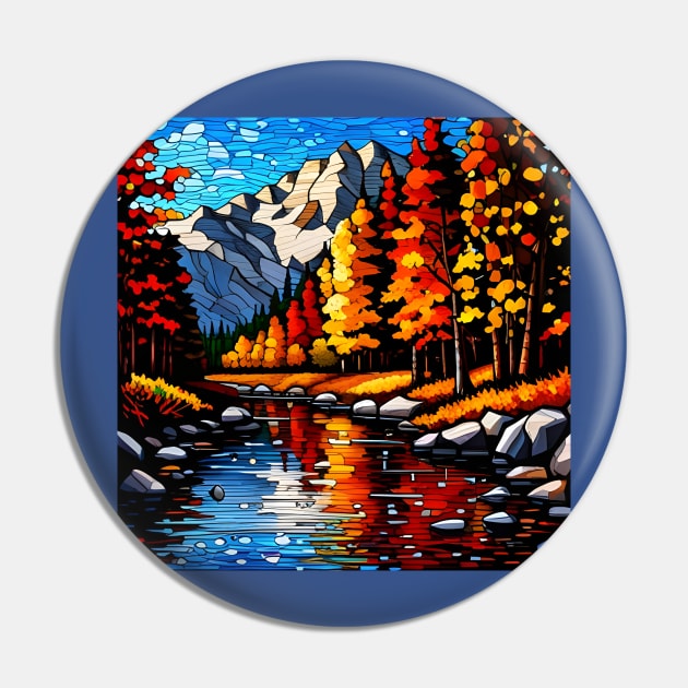 Stained Glass River Running Amid Autumn Foliage Pin by Chance Two Designs