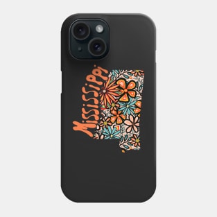 Mississippi State Design | Artist Designed Illustration Featuring Mississippi State Outline Filled With Retro Flowers with Retro Hand-Lettering Phone Case