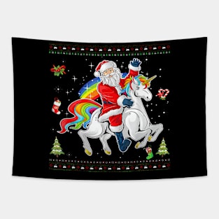 Santa Riding Unicorn Merry Christmas Xmas Sweater Ugly Tapestry