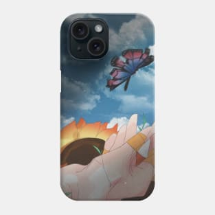 human,sunflower,and butterfly Phone Case