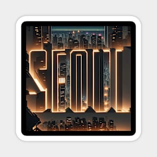 Seoul Hidden Name in Cityscape Art Tshirt Magnet