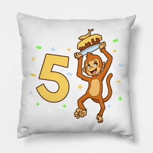 I am 5 with ape - kids birthday 5 years old Pillow