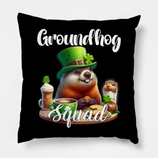 Funny Groundhog Squad Happy Groundhog St Patricks 2024 Pillow