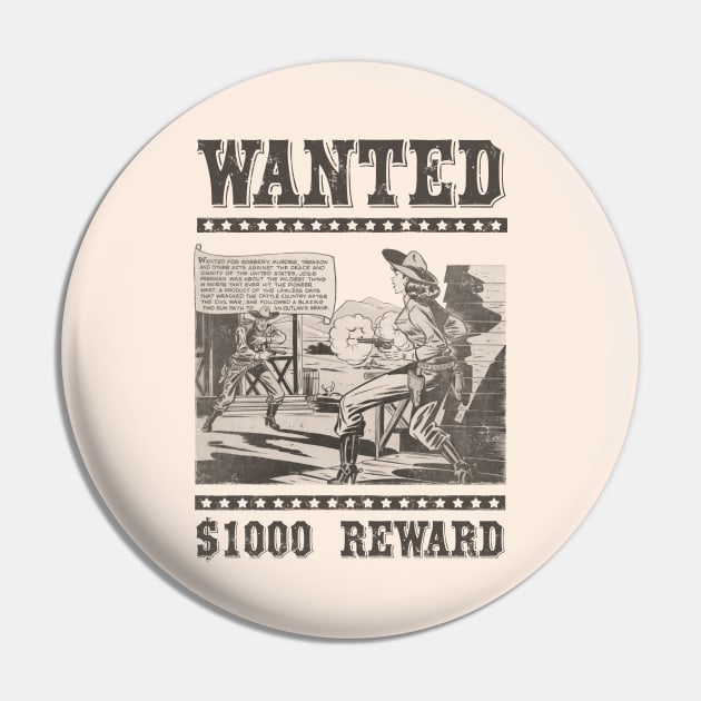 Wild West Retro Cowgirl Cowboy Comic Book Wanted Poster Sepia Pin by kolakiss