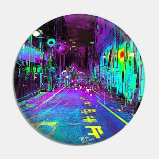 Tokyo Japan Alley Vaporwave Glitch Art Pin