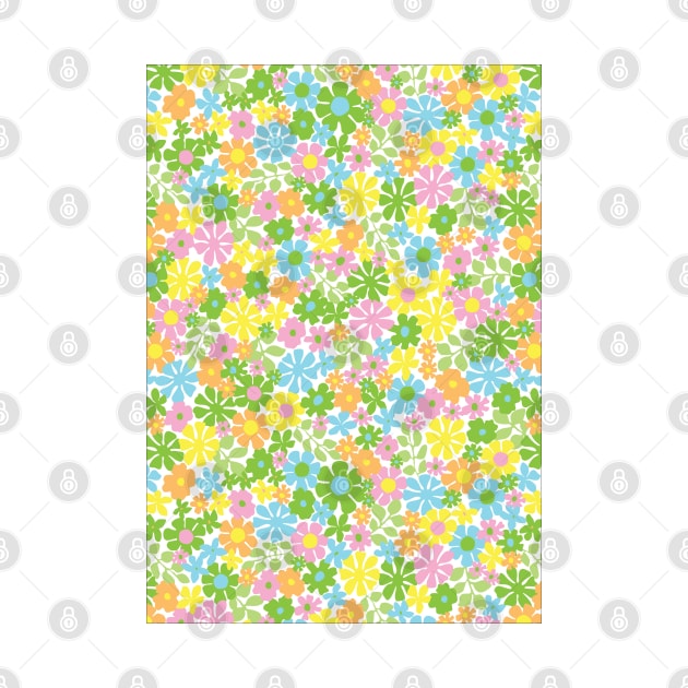 RETRO FLORAL PATTERN 70S GROOVY PASTEL PINK YELLOW GREEN BLUE FLOWER MARKET SCANDINAVIAN MEADOW MIDSOMMAR by blomastudios