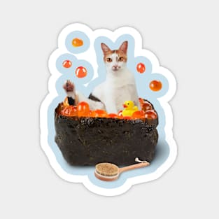 Cat Bathing in Luxurious Salmon Caviar | Sushi Cat Magnet