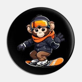 Cute Monkey Playing Snowboarding Pin