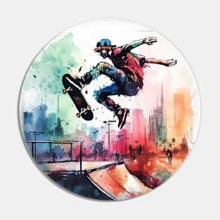 Kid riding a skateboard on a jump Pin