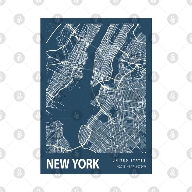 New York Blueprint Street Map, New York Colour Map Prints by tienstencil