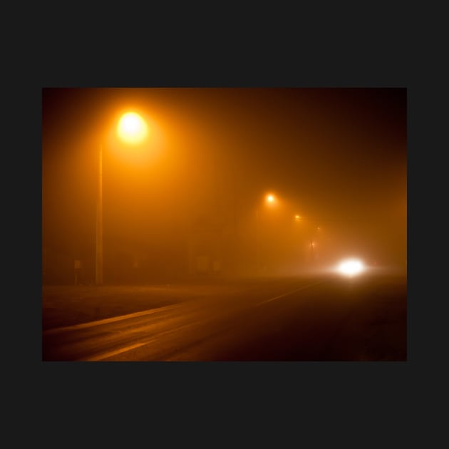 Road in a very foggy night by naturalis