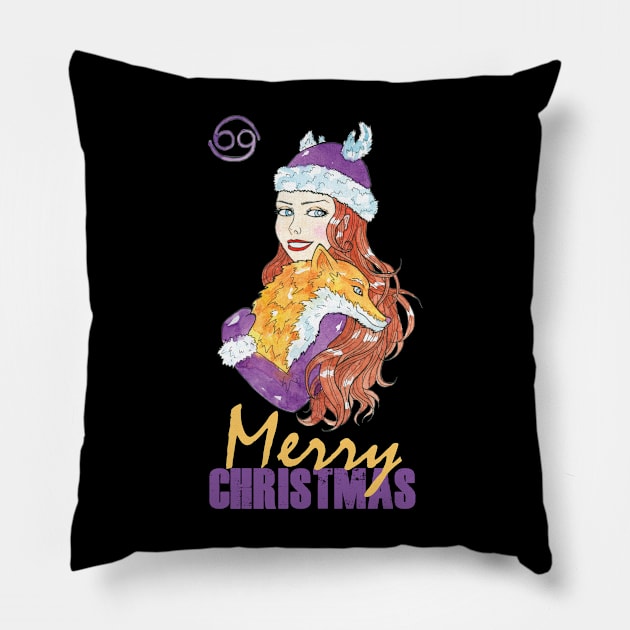 Merry Christmas Cancer Winter Holidays Pillow by Fun Planet