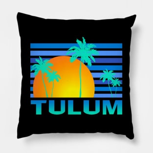 Tulum Mexico Palm Tree Sunset Tropical Vacation Pillow