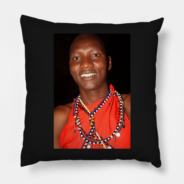 Moran Portrait, Maasai, or Masai, of Kenya & Tanzania Pillow by Carole-Anne