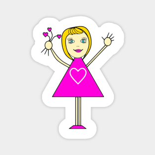 Cute Girl with Bouquet of Pink Hearts Magnet