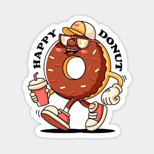 Happy donut, retro cartoon mascot Magnet