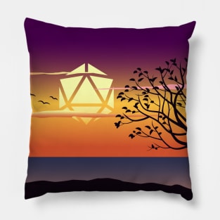 Sunset by the Lake D20 Dice Sun Tabletop RPG Maps and Landscapes Pillow