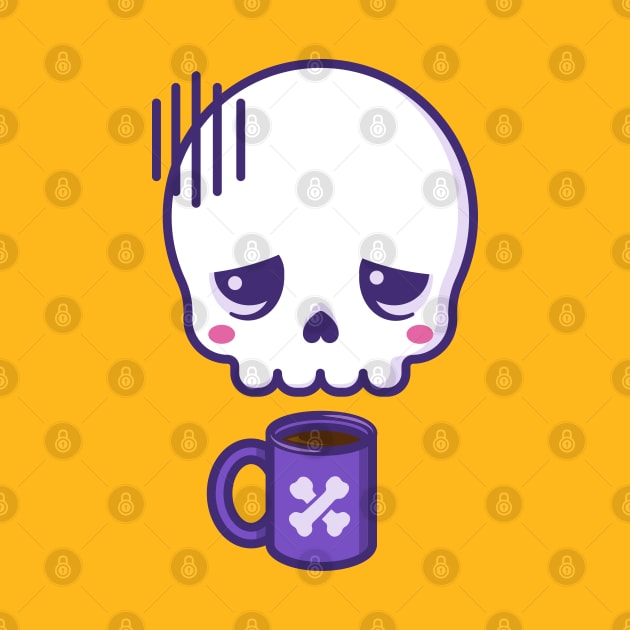 Dead inside, but caffeinated - kawaii skull with coffee cup by Sugar & Bones