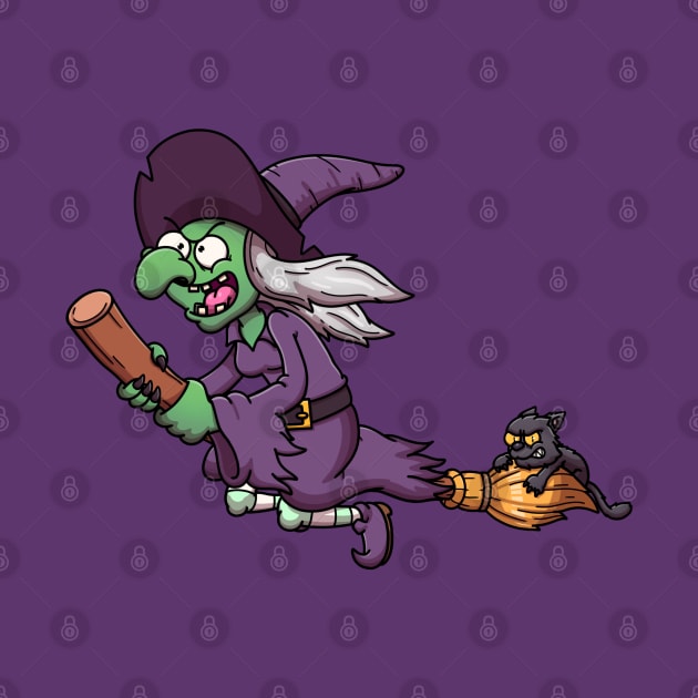 Cartoon Witch On Broom With Black Cat by TheMaskedTooner