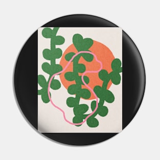 Pink line on green plant, Abstract art, Red sun Pin