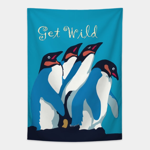 Penguins: Get Wild Tapestry by TooplesArt