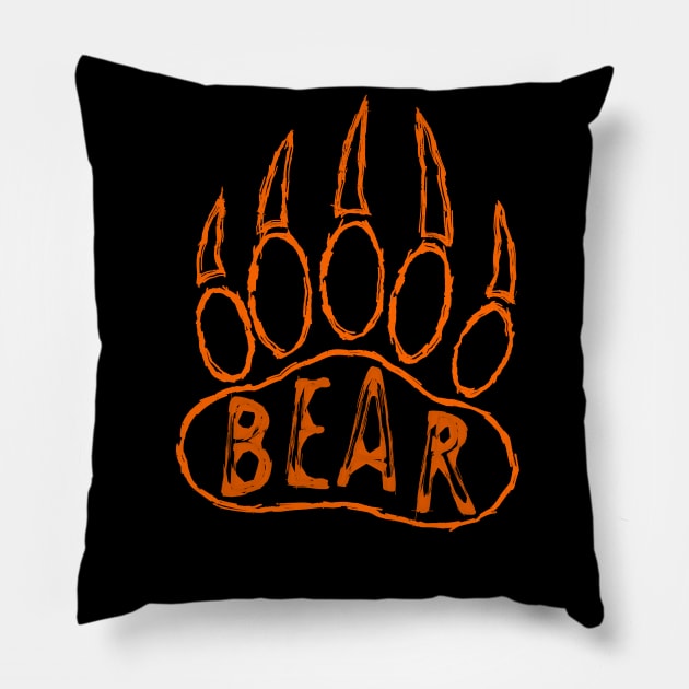 Grizzly Bear Paw Print Drawing Pillow by Braznyc