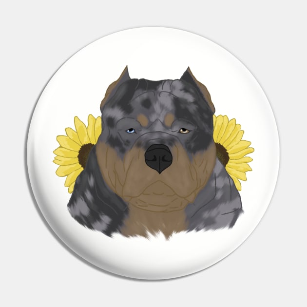 Merle Tan American Bully with Sunflowers Pin by TrapperWeasel