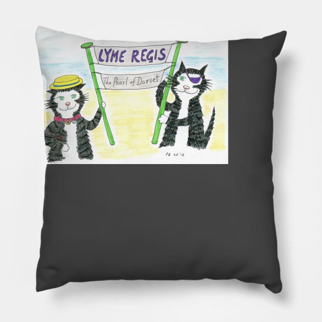 Black cats Lyme Regis Pillow by MrTiggersShop