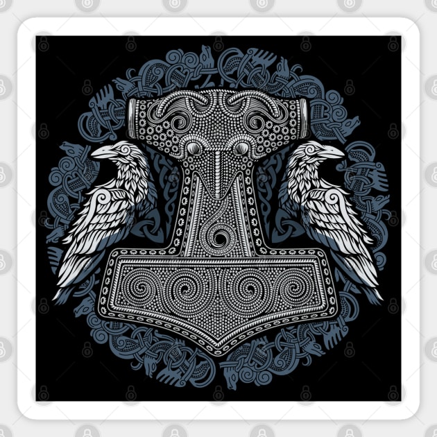 Datum Væve ben Thors Raven Hammer Norse Viking Mjolnir Pagan Knotwork Ravens - Mjolnir  Thors Hammer - Sticker | TeePublic