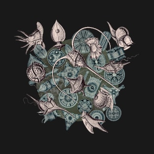 Ernst Haeckel Lavender Grey Peridinea on Cerulean  Diatoms T-Shirt