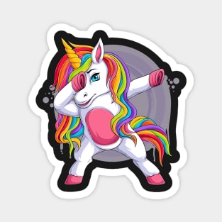 funny unicorn with blue eyes doing dabbing dance Magnet