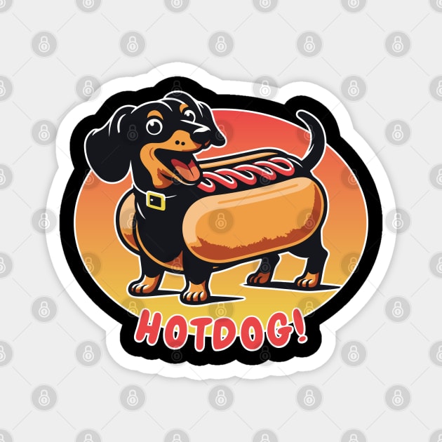 Wiener Dog Hotdog | Long Dachshund Black & Tan Dog in Bun Suit | Sausage Dog Magnet by BraaiNinja