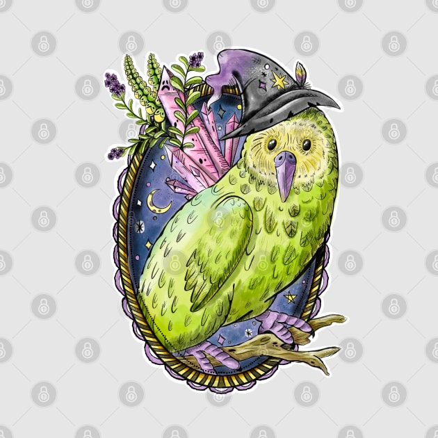 Nonbinary Pride Witch Kakapo Bird in Digital by narwhalwall