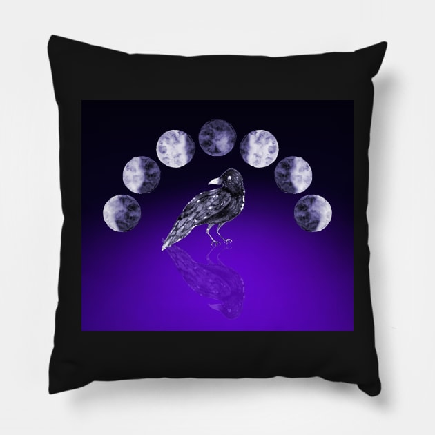 moon phase raven Pillow by sharanarnoldart