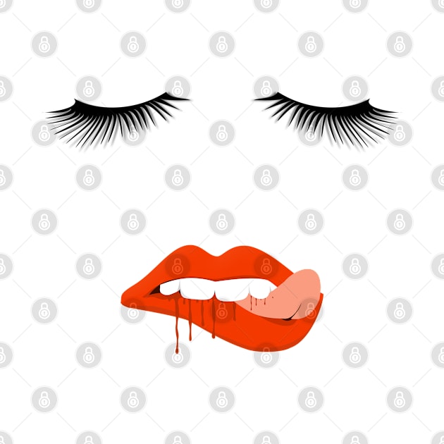 Eyelashes Red Lips With Tongue by Boo Face Designs