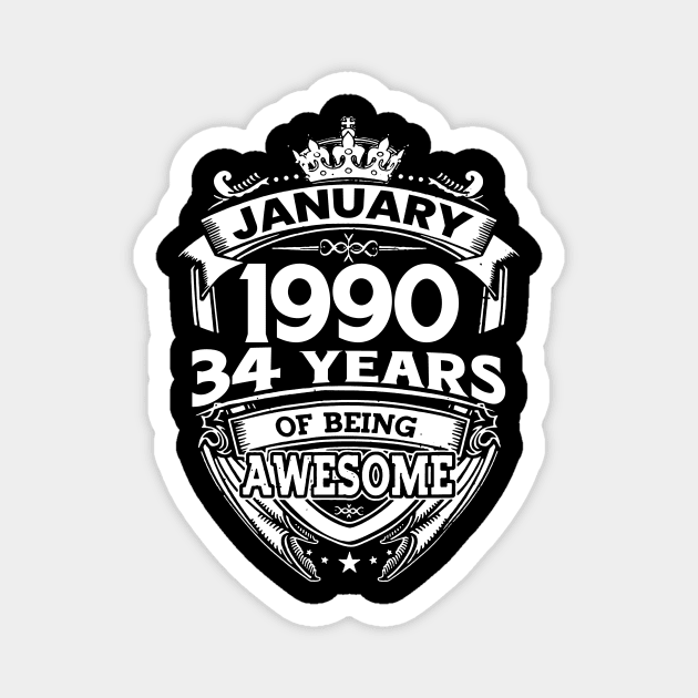 January 1990 34 Years Of Being Awesome 34th Birthday Magnet by D'porter