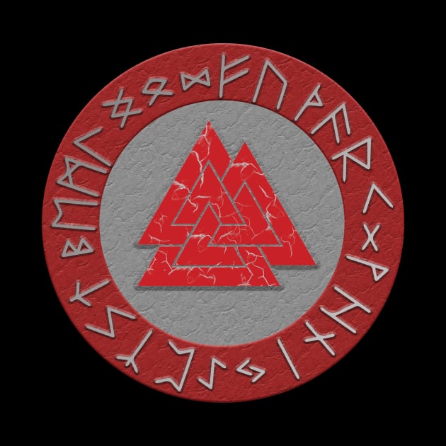 Vikings Distressed Valknut and Runes Red and Silver by vikki182@hotmail.co.uk