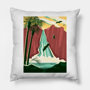 Stylized waterfall nature scene Pillow