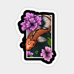 Koi Fish Swimming Through Water and Flowers Magnet