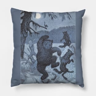 "Dans i Maaneglans" (Dance in the Moonlight) in silvery blue - vintage Norwegian Folk Tale art by Theodor Kittelsen Pillow