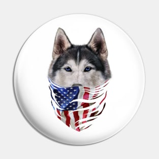 Patriot Siberian Husky In Usa America Bandana Dog Pin