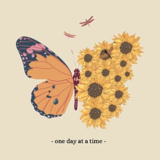 One day at a time x Sunflower Butterfly T-Shirt