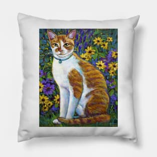 Colorful Orange Tabby in the Flower Garden Pillow