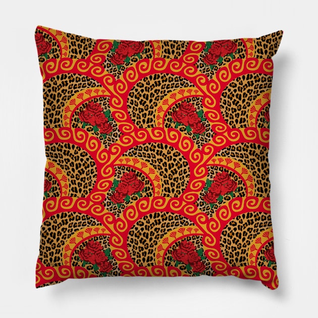 Leopard and roses Pillow by rlnielsen4