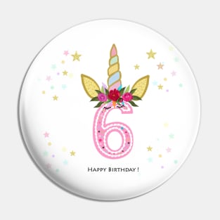 Sixth birthday. Six. Unicorn Birthday invitation. Party invitation Pin