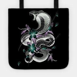Fierce Cobra Tattoo Style with Cherry Blossoms Tote
