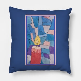 Burning Candle on Smalt Background Pillow