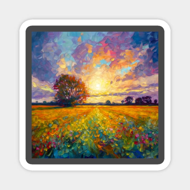 Tree and summer floral fields Magnet by redwitchart