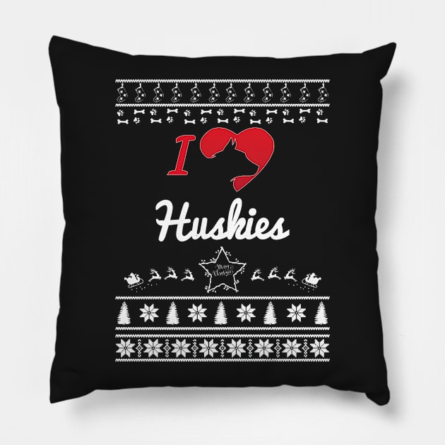 Merry Christmas HUSKIES Pillow by bryanwilly